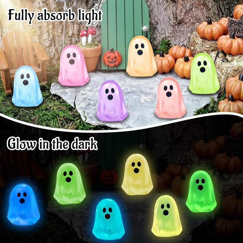Feivando 84 Pcs Halloween Luminous Mini Resin Ghost Figures Glow in The Dark Tiny Little Ghost Statue Miniature Figurines for Halloween Crafts Vase Filler Micro Landscape Fairy Garden Party Decor - Image 3